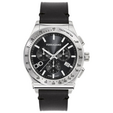 Ferragamo Men’s Swiss Made Quartz Black Leather Strap Black Dial 42mm Watch SFKZ00123